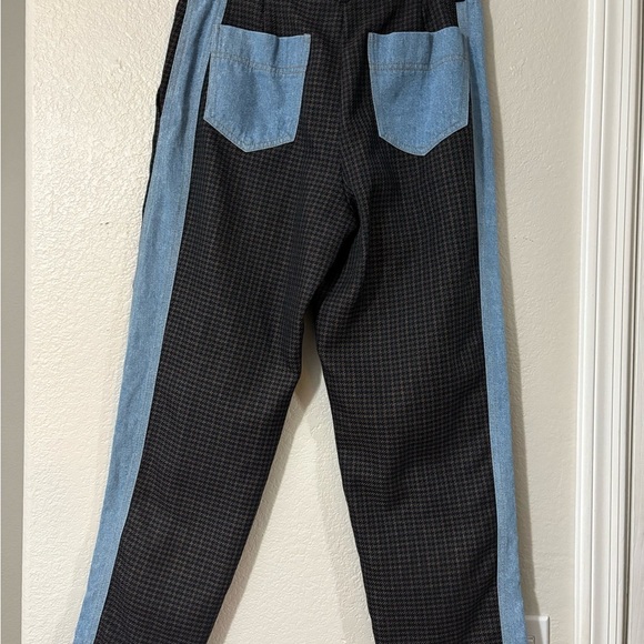 Steve J & Yoni P Korean designed casual pants. Houndstooth print, brown, denim. - Picture 7 of 16